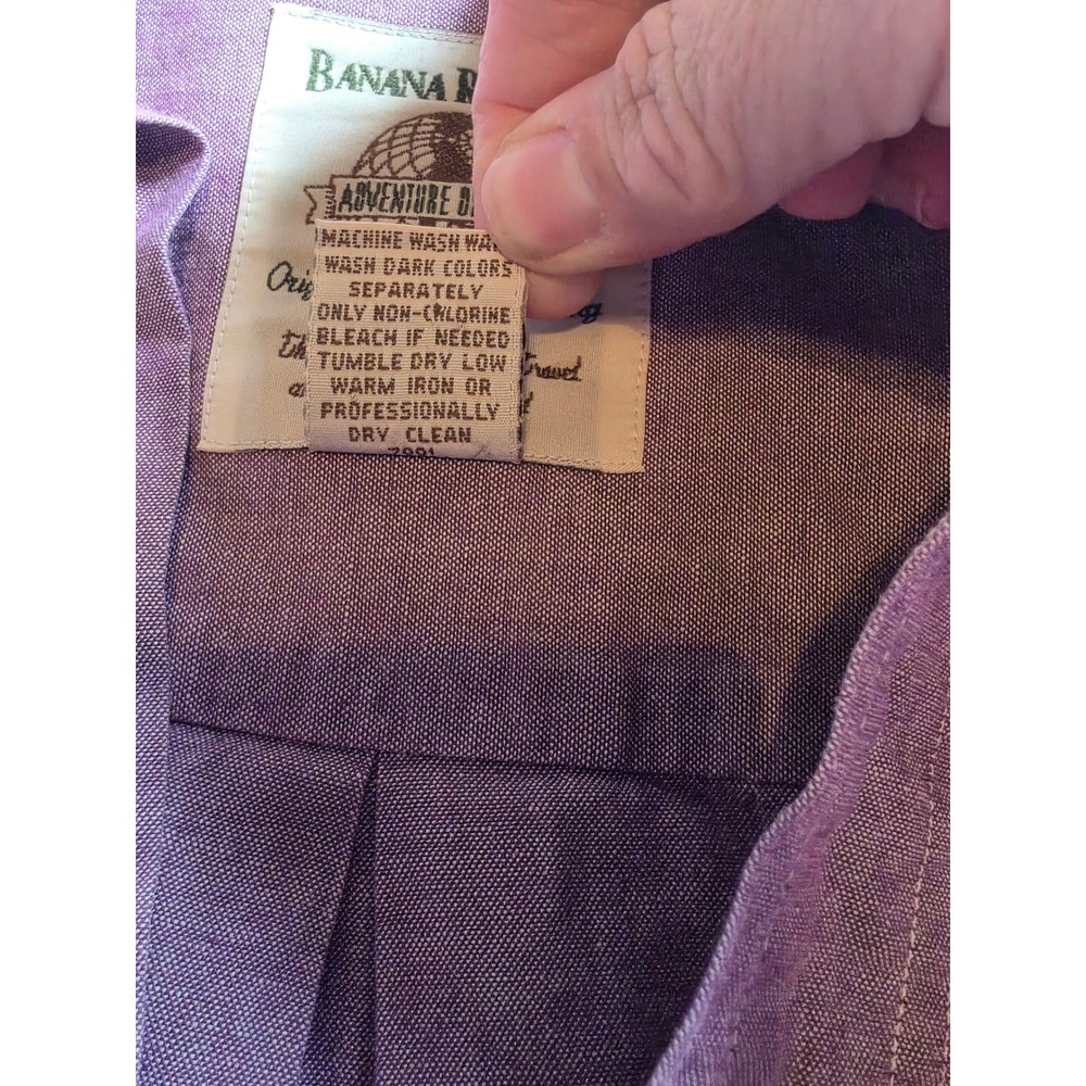 Banana Republic L Button Down Shirt Purple Chambray Oxford Vintage 90s Safari - Picture 4 of 6